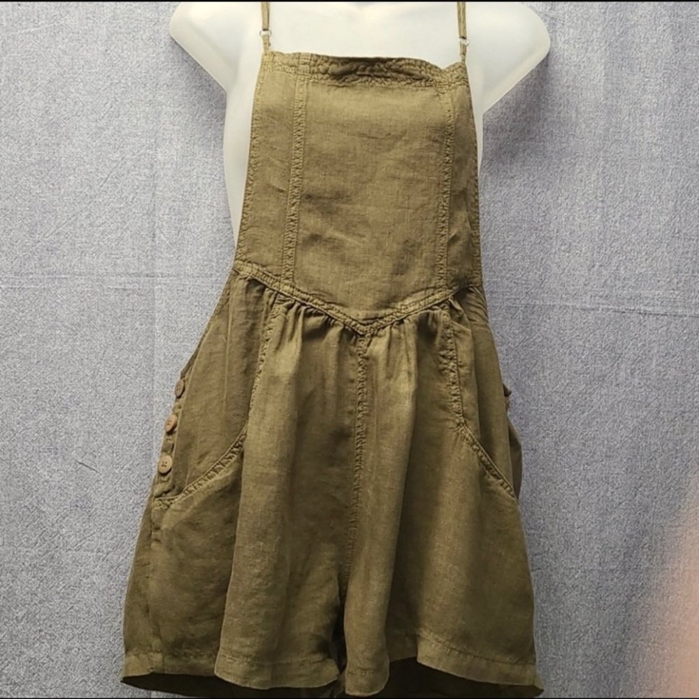 Free People Adjustable Strap Linen Overall Short S
